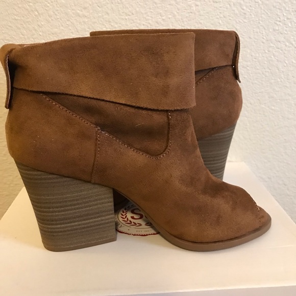 So Nochill Women’s Peep Toe Ankle Boots Size 9 Cognac Brown - Picture 7 of 10